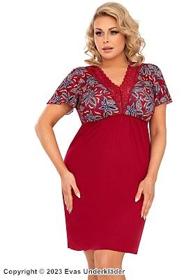 Pyjama-Kleid, hochwertige Viskose, kurze Ärmel, Blumen, Plus Size